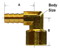 Brass 90 Degree Female Hose Barb Elbow Diagram